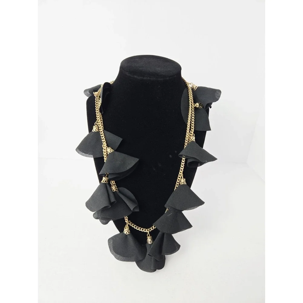 Natasha black gold tone‎ tassel necklace double layer
